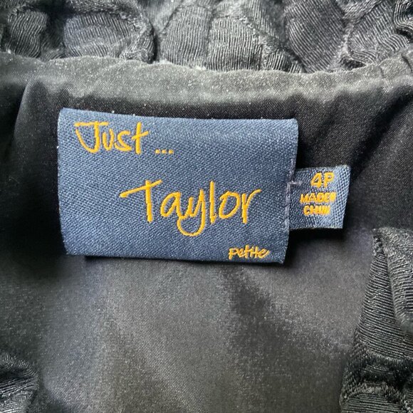 Just Taylor V-Neck Ruffle Collar Textured A-Line Mini Dress Black Size 4P - Picture 2 of 13